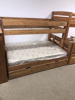 Solid real wood bunk bed twin over full
