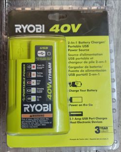 Ryobi 40V 2-in-1 Battery Charger & USB Power Source