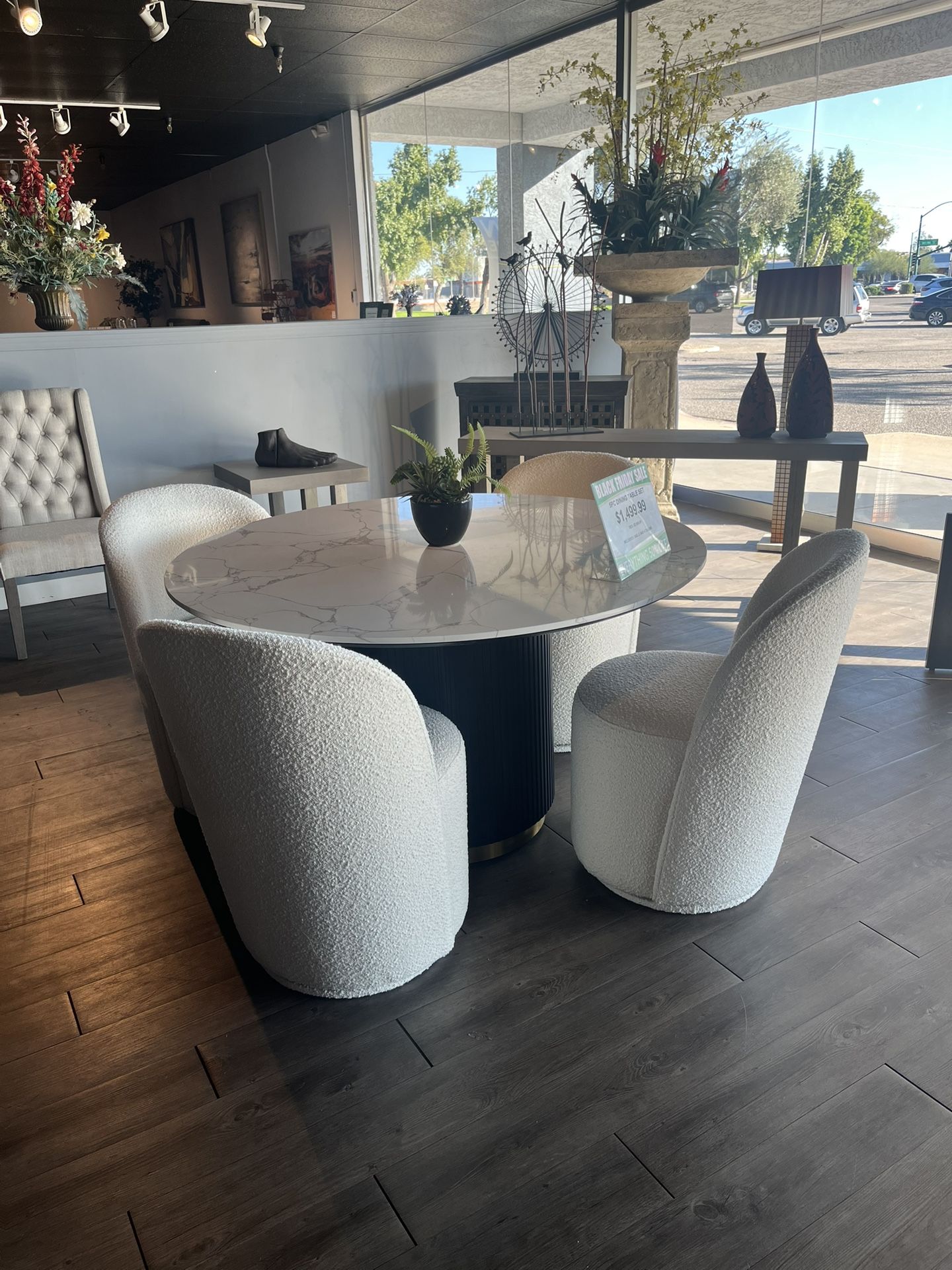 Black/white 5PC Marble Dining Table Set