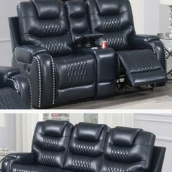 New Ink Blue Recliner Couch And Loveseat Only $50 Down Payment 
