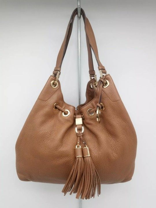 Michael Kors MK Designer Camden Tan Pebble Leather Large Drawstring Hobo Handbag Purse Handbag