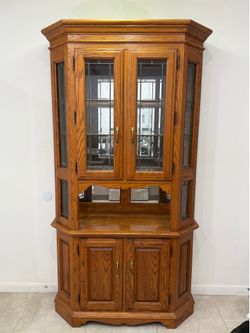 FREE OAK WOOD CHINA CABINET- PICKUP ONLY