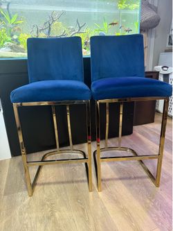 Heidi Navy Velvet Upholstered Stool With Gold Finish by Living Spaces