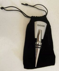 New SAAB Pewter Wine Stoppers with Gift Pouch