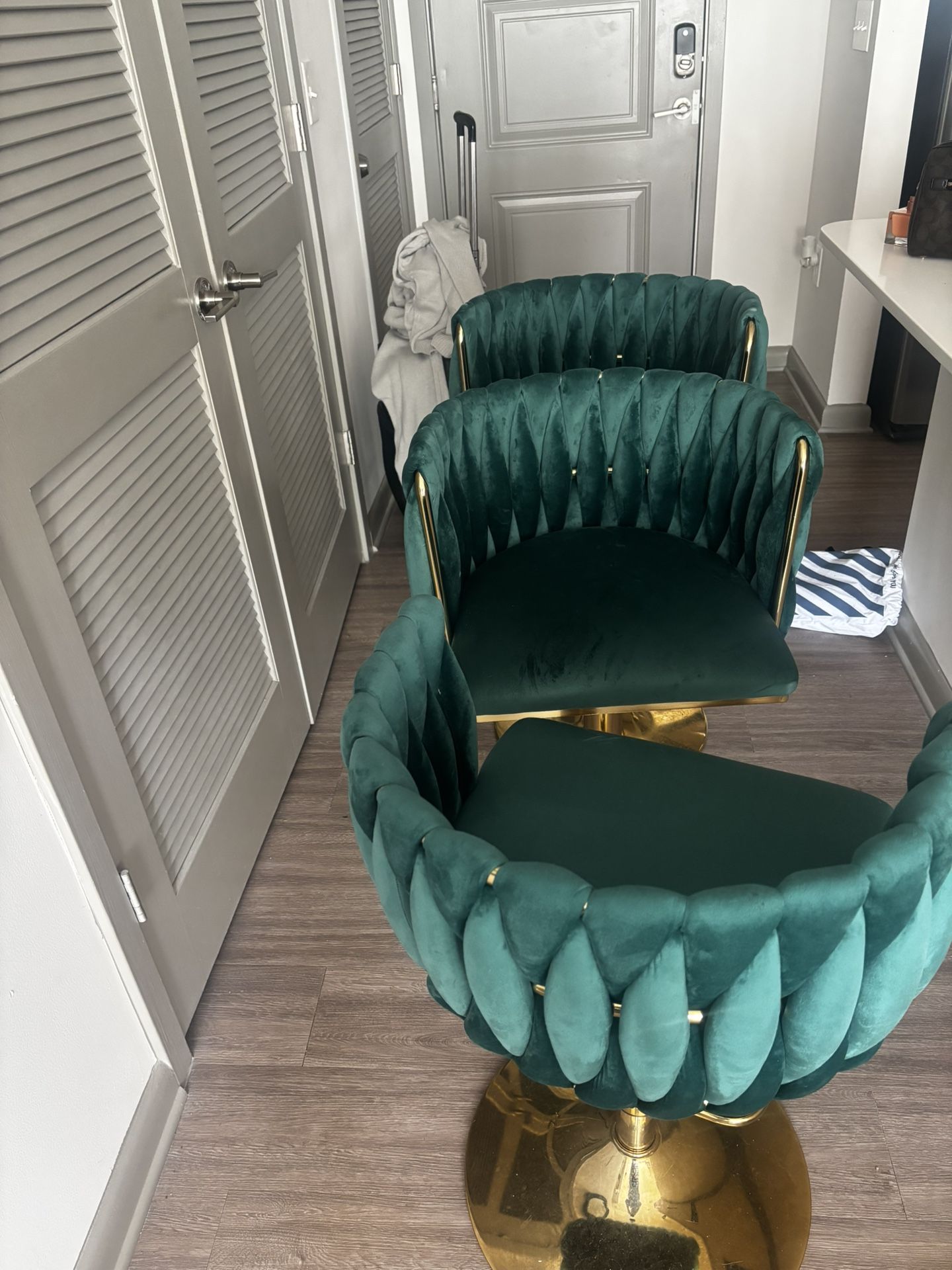 Make Up Vanity $125, 4 Bar Stools $370, Glass Table $150