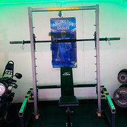 Weights-Gold’s Gym Smithrack-no plates or bench.