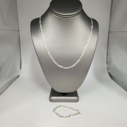 Set of 925 Sterling Silver Figaro's Necklace 24" & bracelet 7.5"