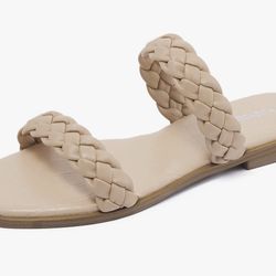 vodvob Women's Open Toe Square Flat Sandals Braided Strap Woven Sandals Size 8