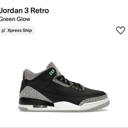 Jordan 3 Retro Green Glow Sizes 10.5M, & 11M