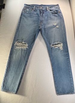 Levi's Men’s 36W × 32L 501 Original Fit Distressed Blue Jeans Mid/Light Wash Pants