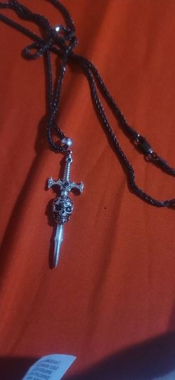 Skull Dagger Pendant Chain Necklace-made of Steling Silver With Diamonds