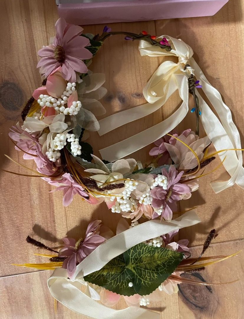 2pc Fairy Flower Crown And Wrist Bracelet Set