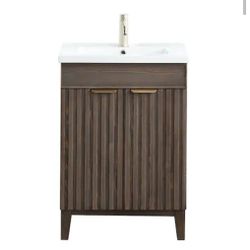 Vinnova Palos 24-in Spruce Antique Brown Single Sink Bathroom Vanity with White Ceramic Top 