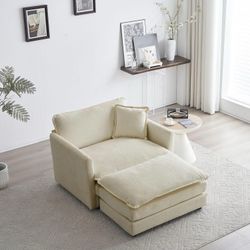 Living room chairs, modern decorative chair with ottoman, upholstered armchair for living room, club, bedroom reading, beige sectional sofa