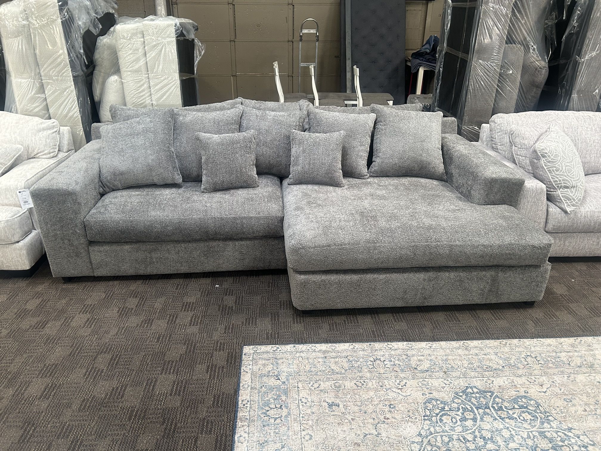 Big Soft Grey Boucle Sectional Couch