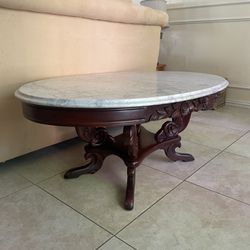 Antique Fine Wood and Marble Coffee Table 