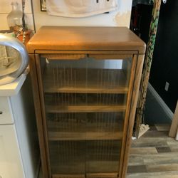 Mid Century Cabinet With Pin Stripe Deco Decal On Glass Panels EXCELLENT condition 