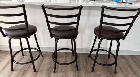 Brown faux leather bar stools (3)