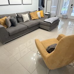 Gray Sofa With Yellow Accent Chair 