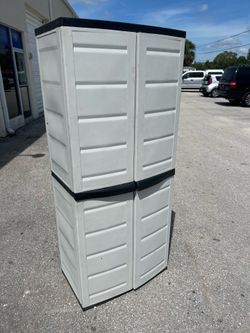Delivery Available! Plastic Resin Double Doored Patio Garden Garage Storage Shelf Cabinet! Good condition!  30x19x69.5in
