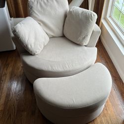 Huatean Home 39” Swivel Accent Barrel Chair with Ottoman