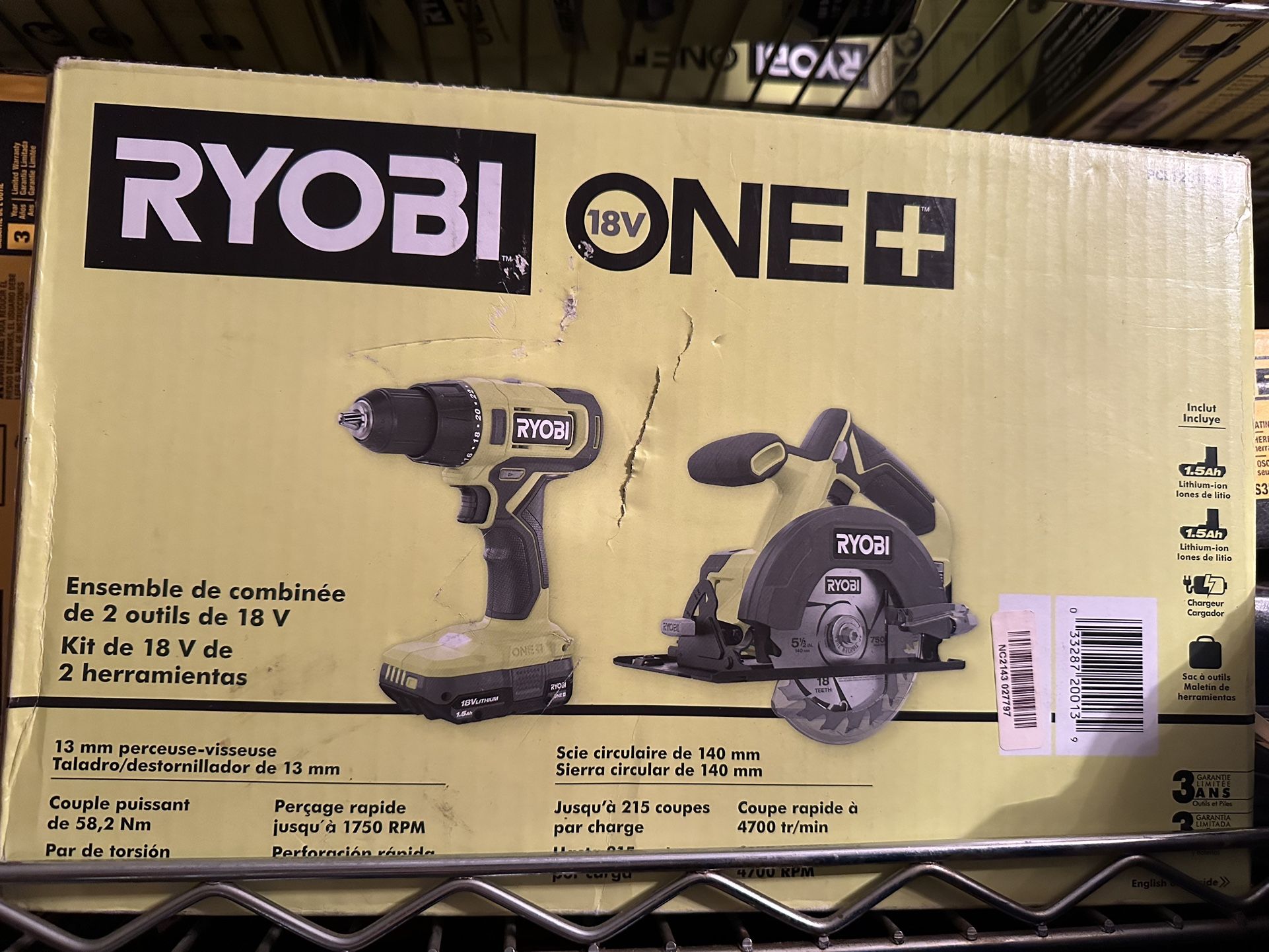 Ryobi 18V Cordless 2-Tool Combo Kit with Drill/Driver, Circular Saw, (2) 1.5 Ah Batteries, and Charger