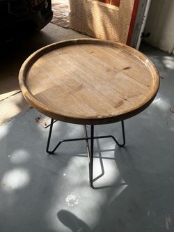 Round Wood Top Side Table with Metal Legs