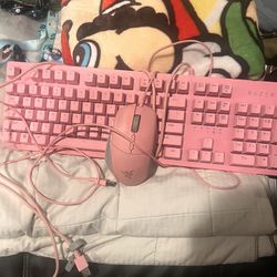 Pink Razer Mechanical Keyboard + Mouse RGB