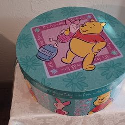 Disney Pooh & Piglet "It's Friendlier with Two" Hat Box with Lid 12" x 5".
In excellent condition.