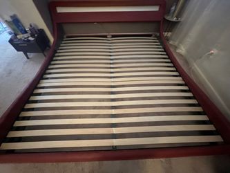 King Size Red Venice Upholstered Wave LED Bed Frame - RGB Lights (Great Condition)