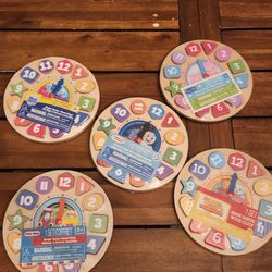 5 Pc. Shape Sorter Wood Clock Set- Peppa The Pig, Little Tikes, And More