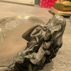 Vtg VERONESE Art Nouveau Cold Cast Bronze -Reclining Woman Jewelry-Trinket Tray