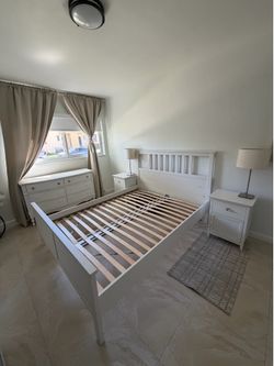 IKEA HEMNES Queen Bed Frame + LURÖY Slats – White – Great Condition