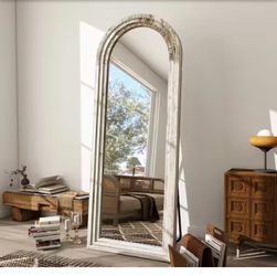 71 in. H x 30 in. W Arched Classic White Wood Framed Oversized Full Length Mirror Floor Mirror