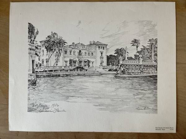 1975 The Charles H Overlay Studio Pencil Print Vizcaya 1916