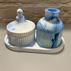 Modern Blue & White Decorative Tray Set – Handmade Look