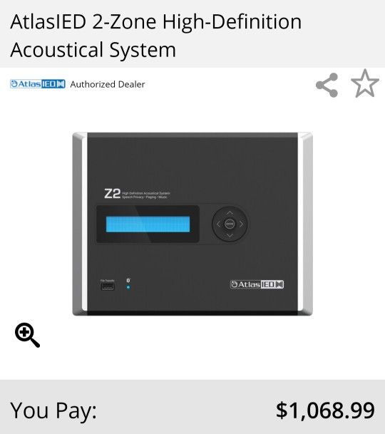 Z2 B 2 ZONE HIGH DEFINITION ACOUSTICAL SYSTEM