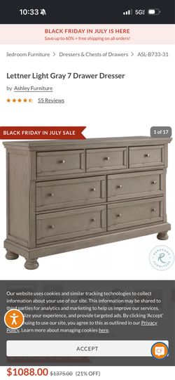 Lethner light gray dresser
