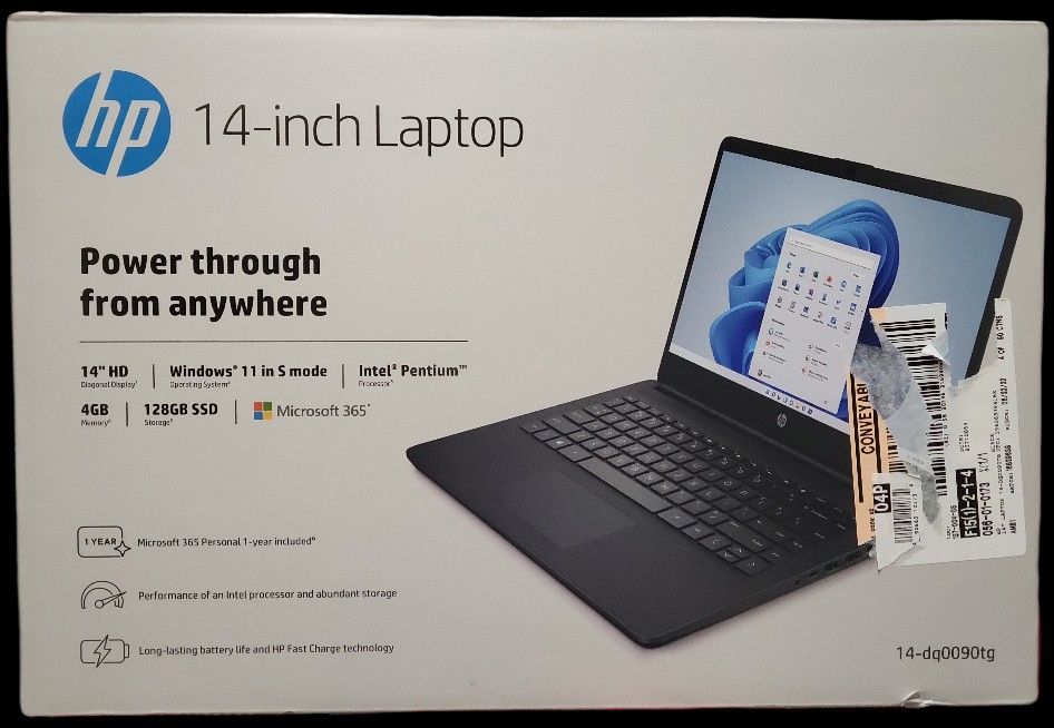 NEW! HP 14" Laptop with Windows Home
in S Mode - Intel Pentium Processor
- 4GB RAM Memory - 128GB SSD
Storage - Black