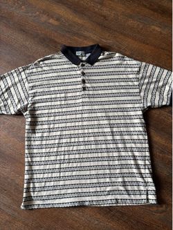Common threads black and beige striped polo shirt