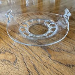 Vintage Curved Glass Fruit Bowl, Centerpiece, Platter with Handles 