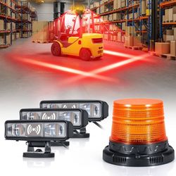 Magnetic Forklift Safety Light 3‑Pack with Radar Sensor, Flashing LED Amber Strobe Light with Voice Alarm, Radar‑Based Safety Warning System for Wareh