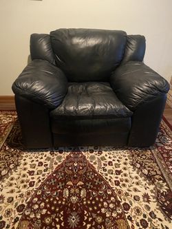 Overstuffed Black Leather Chair