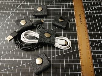 Black Leather Cable Keeper, Handcrafted