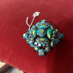 Large 50 Or 60s  Aqua Brooch 