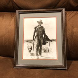 Framed Photo  Of The Duke John Wayne As Hondo Lane Walking With Dog And Gun