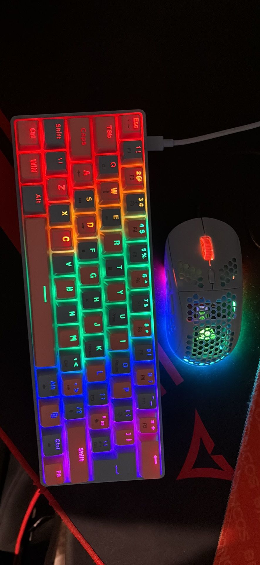 Light Blue And Pink Keyboard and Mouse With Red Switches LEDs And All Parts