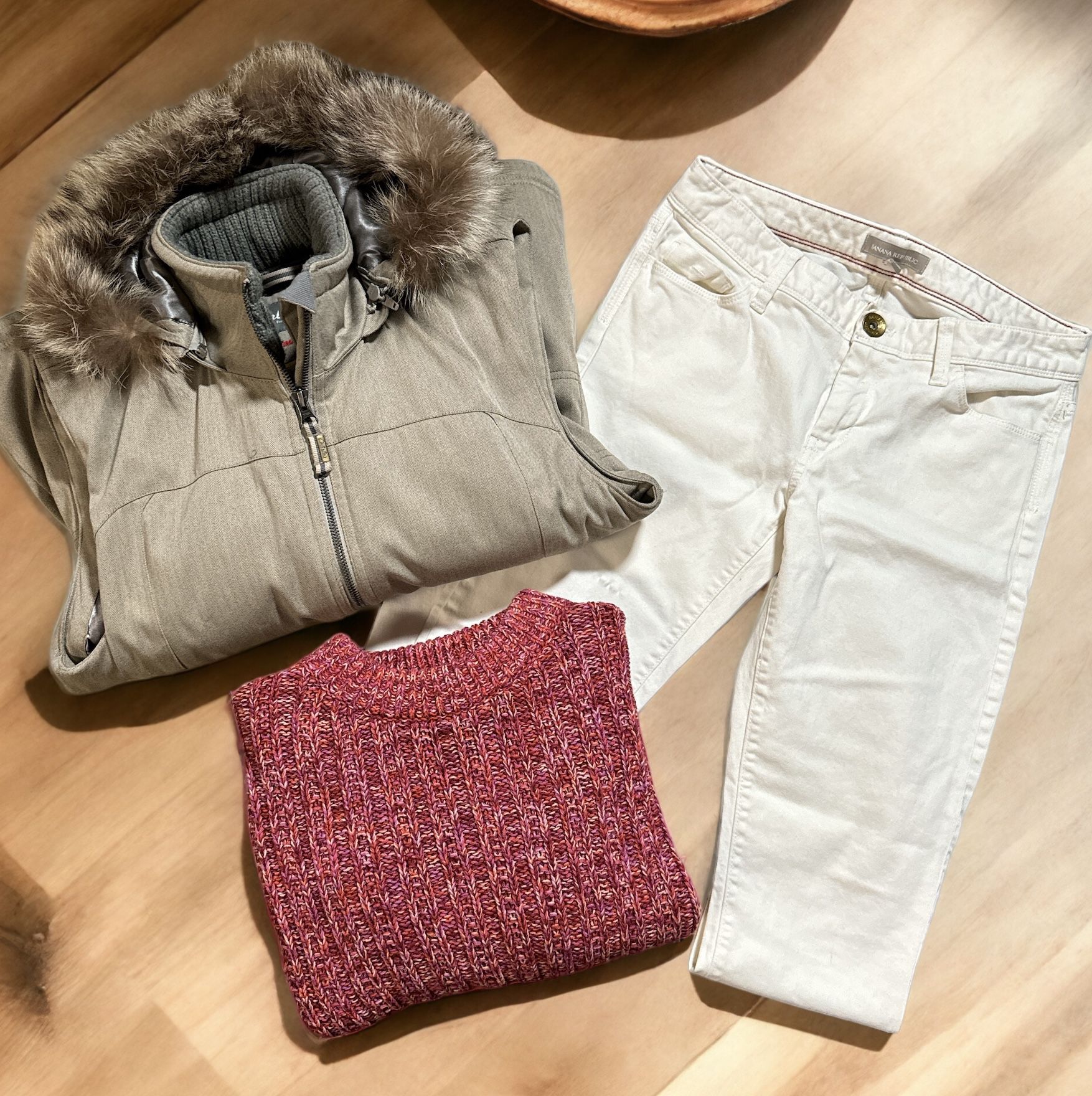 Winter Outfit With Cabelas Fur Trimmed Vest Banana Republic Jeans And Sweater All Size Small