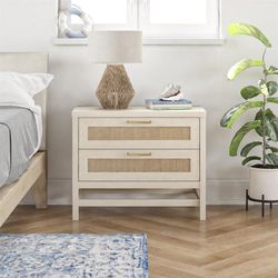 Beachcrest Barros 2-Drawer Nightstands, Ivory Oak, Pair