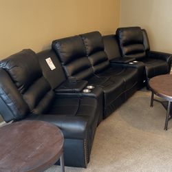 Black Or Brown Leather Sectional Recliners Power USB 